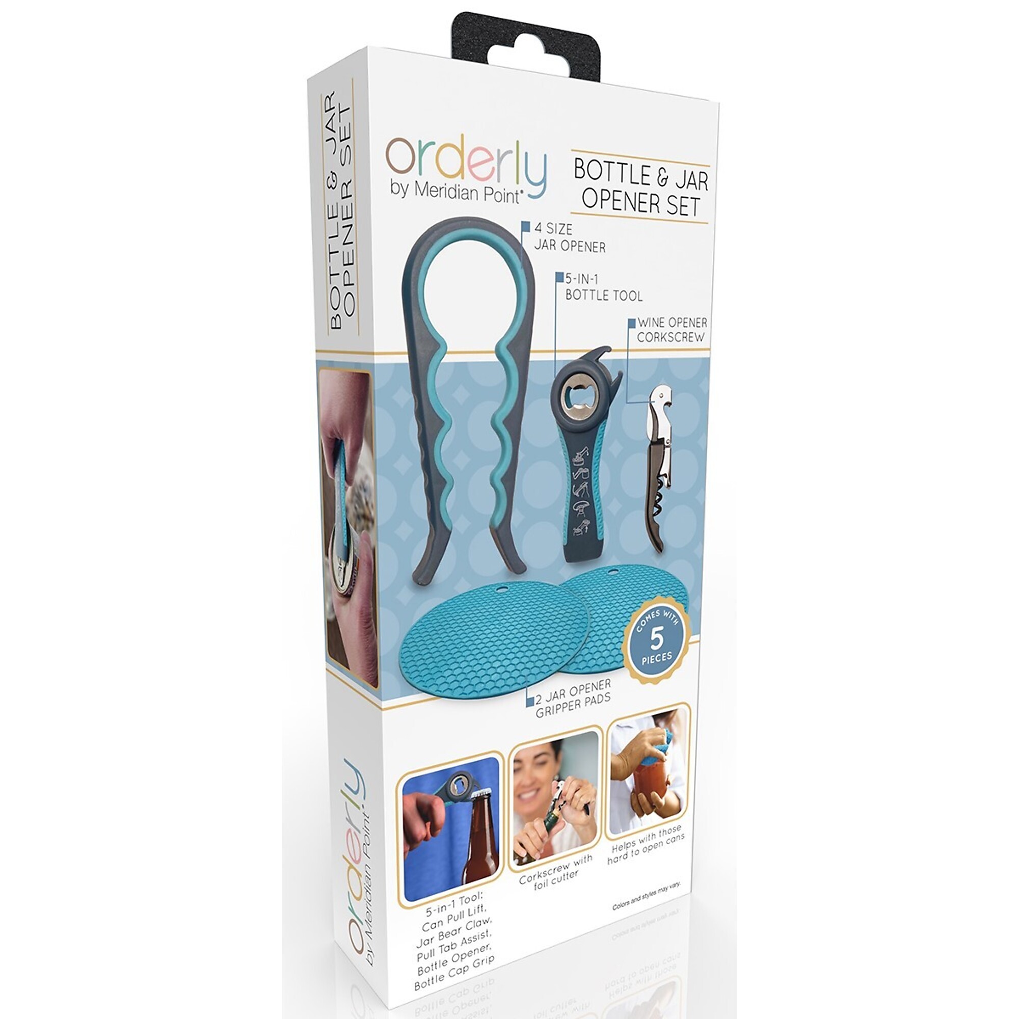 Orderly by Meridian Point 5-Piece Bottle & Jar Opener Set, Model #BJO-12-5062